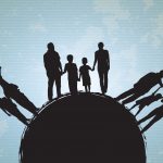 Silhouette,Family,And,World,Over,Vintage,Background,Vector,Illustration